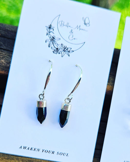 Isabella Black Obsidian Earrings in Silver