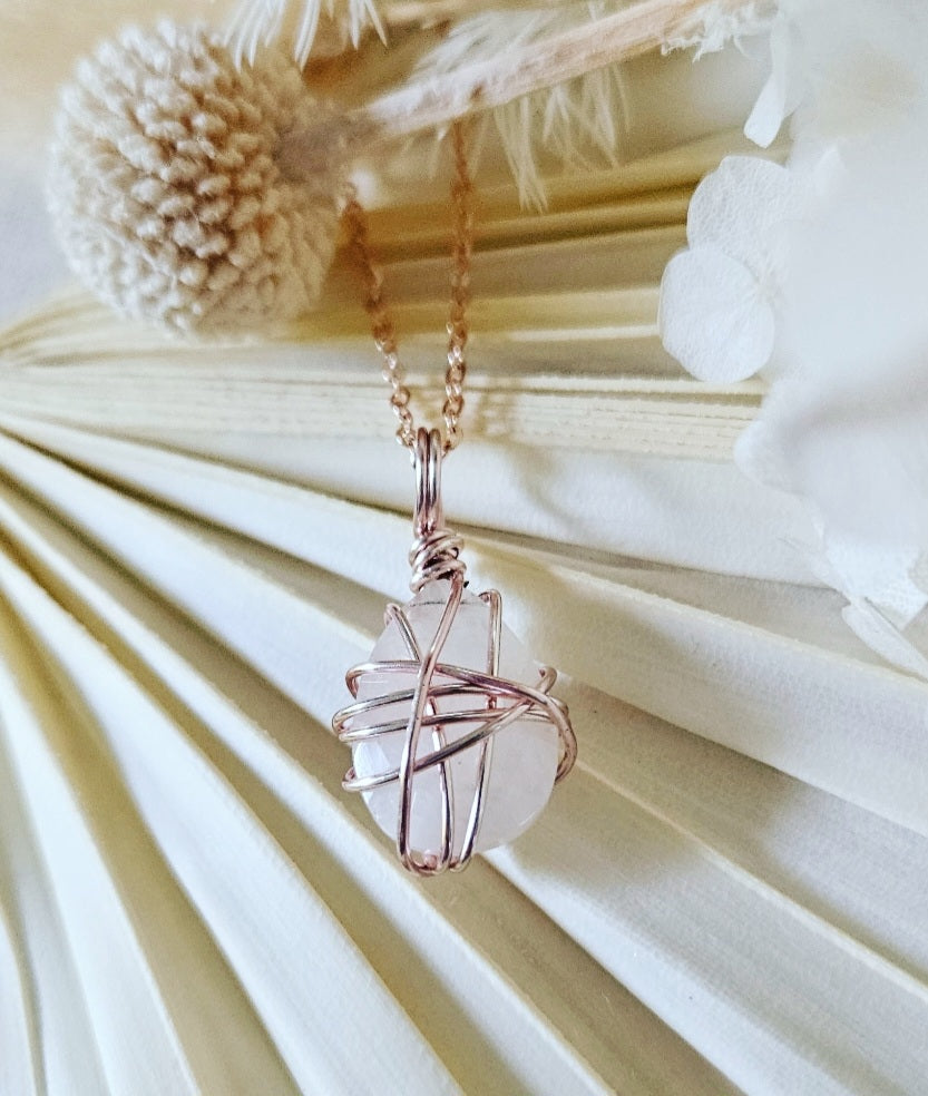 Rose Gold Faceted Moonstone Necklace