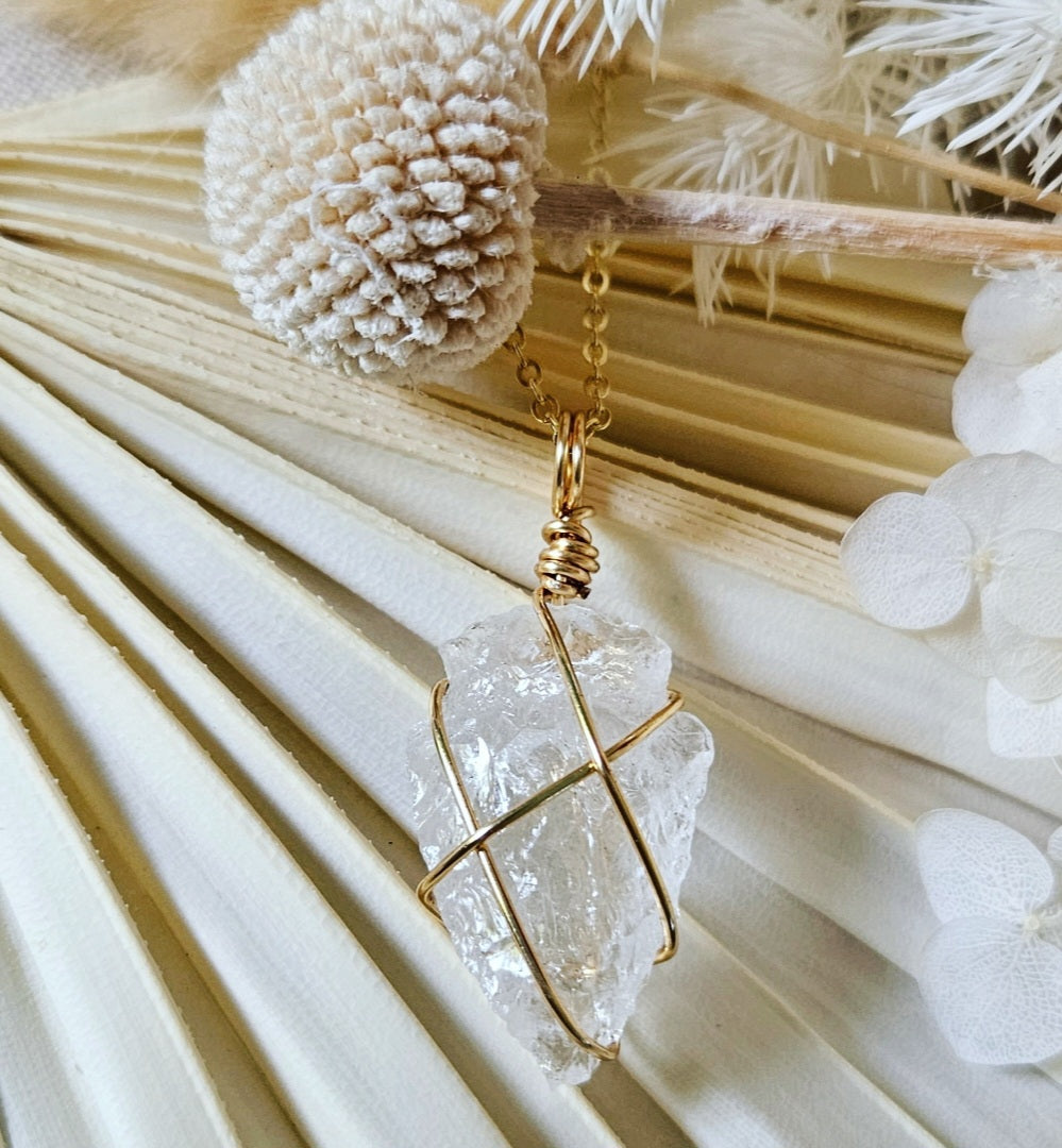 Gold Clear Quartz Spearhead Necklace