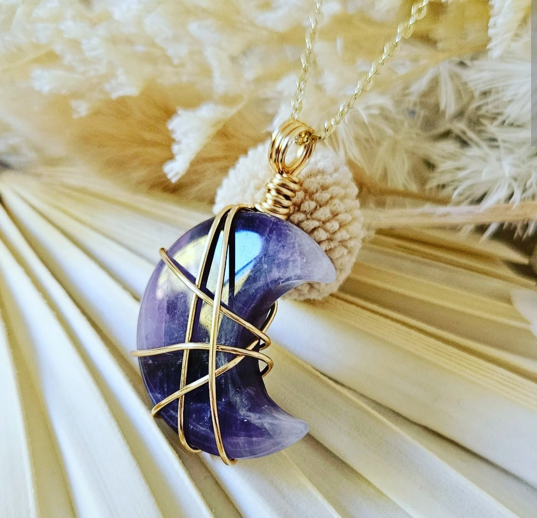 Gold Amethyst Moon Necklace